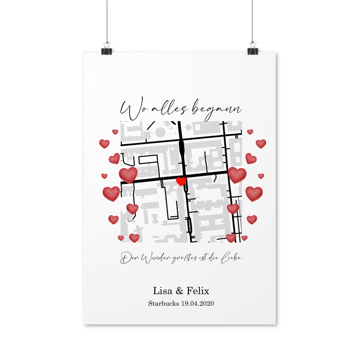 Personalisierte Liebes-Poster Stadtkarte – Wo alles begann Paargeschenk Geschenkidee