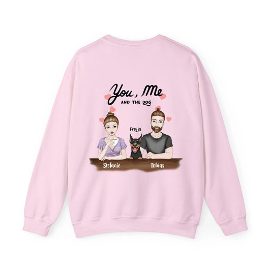 Personalisierbares Unisex Paar Sweatshirt mit Paar und Hundemotiv Couple Partnergeschenk