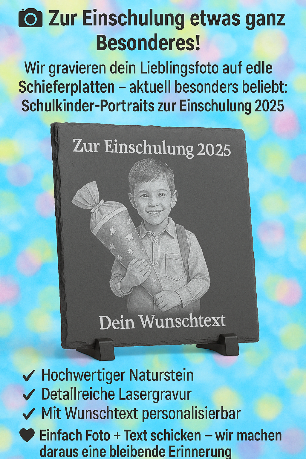 Personalisierte Schieferplatte Portrait Einschulung Geschenk Kinder Familie