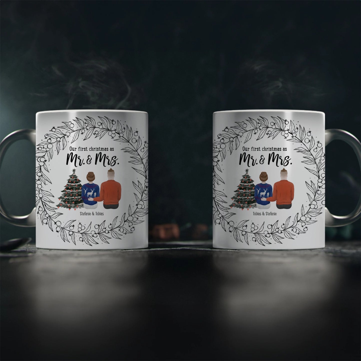 Personalisierbare Paar Tasse Magische „Unser erstes Weihnachten als Mr. & Mrs.“ Tasse –
