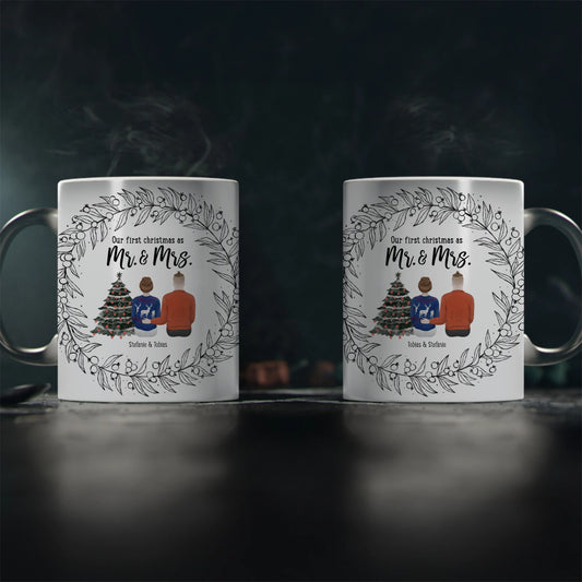 Personalisierbare Paar Tasse Magische „Unser erstes Weihnachten als Mr. & Mrs.“ Tasse –
