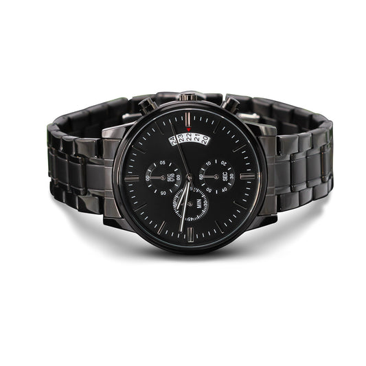 Personalisierte Schwarze Chronographenuhr Geschenkidee für Mann