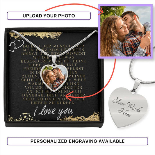 Personalisierte Herz Halskette Gold/Edelstahl Partner Familie Bild inkl. Gravur Mit Liebeserklärung